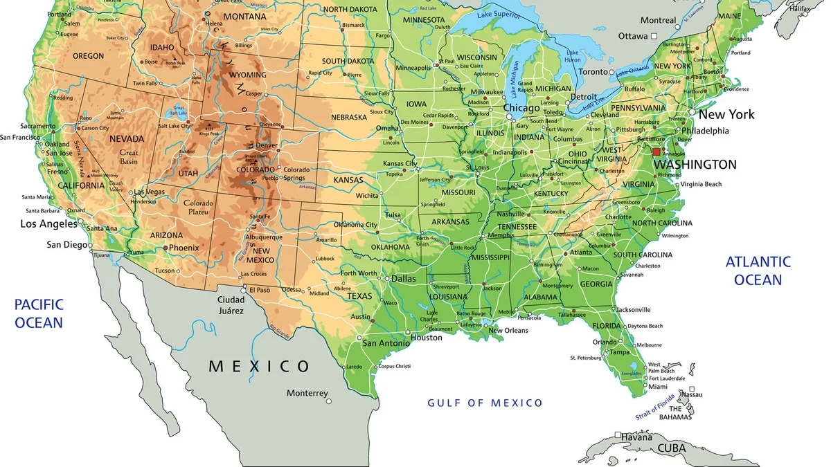 File photo: US Political Map with Capital Washington, Most Important Cit