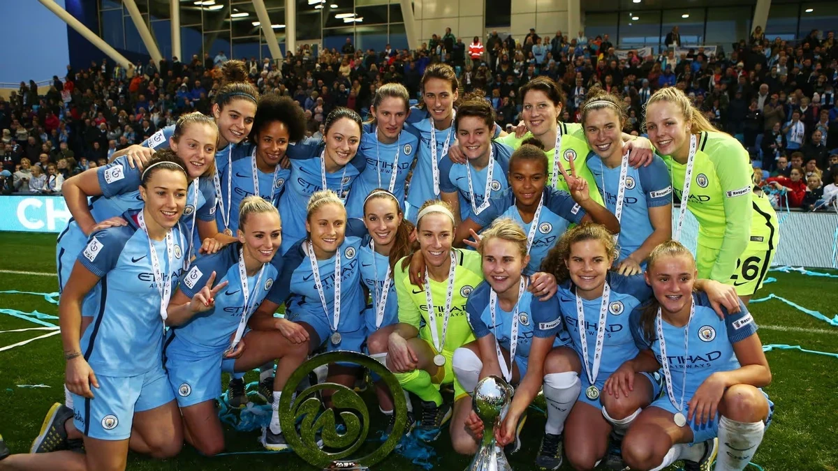 File photo: Manchester City celebrate after winning the Women's Super Lea…
