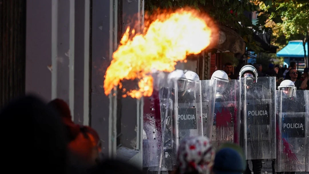 File photo: Albanian police fire rubber bullets as student protests rage | Reuters